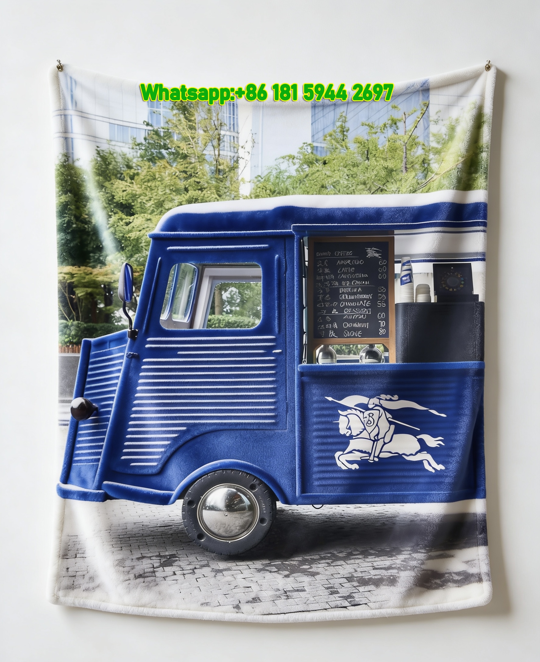 Burberry Equestrian Knight Blue Food Truck Flannel Sofa Throw Blanket B058